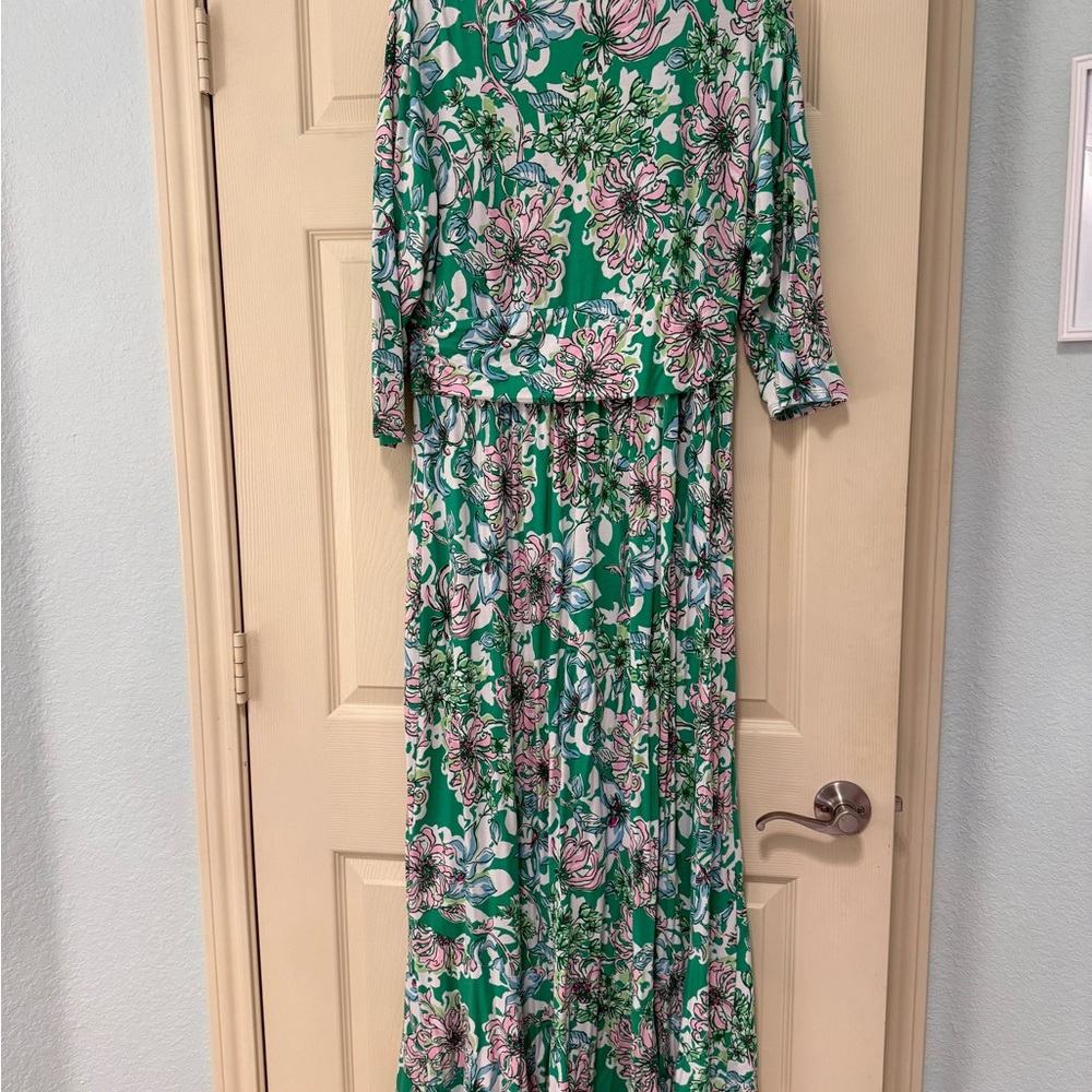 Lilly Pulitzer Green and Pink Floral Long Sleeve Dress